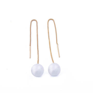 Øreringe - forgyldt string med hvid perle